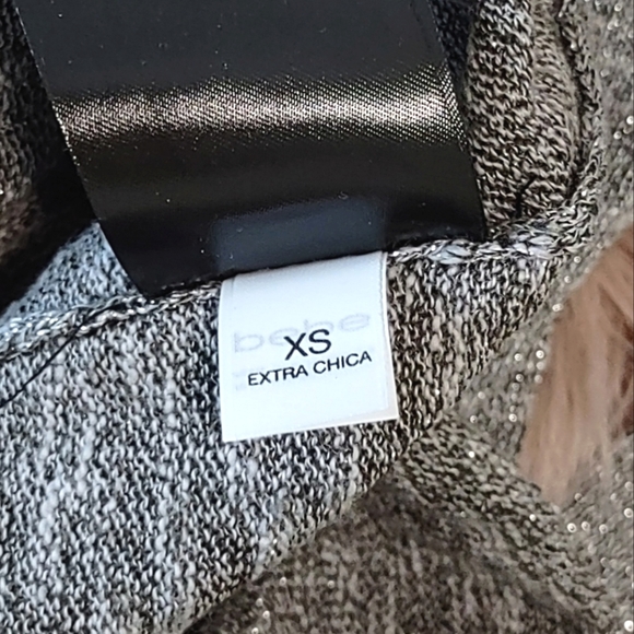 BeBe Cold Shoulder Sweater Silver Sparkle XS 3/4 Sleeve Decorated W ith Zippers - Picture 7 of 8